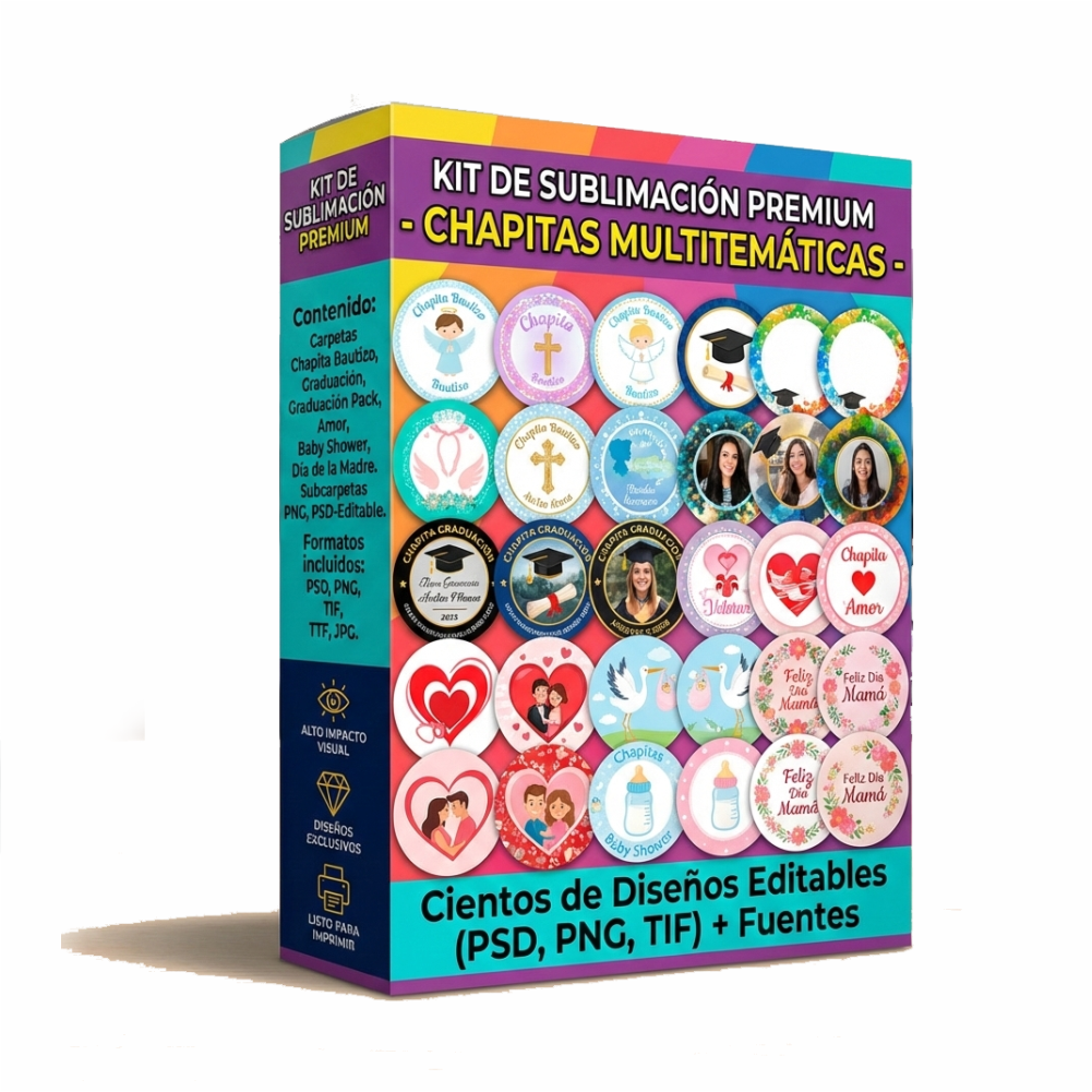 Kit de Sublimación Premium Chapitas multitemáticas