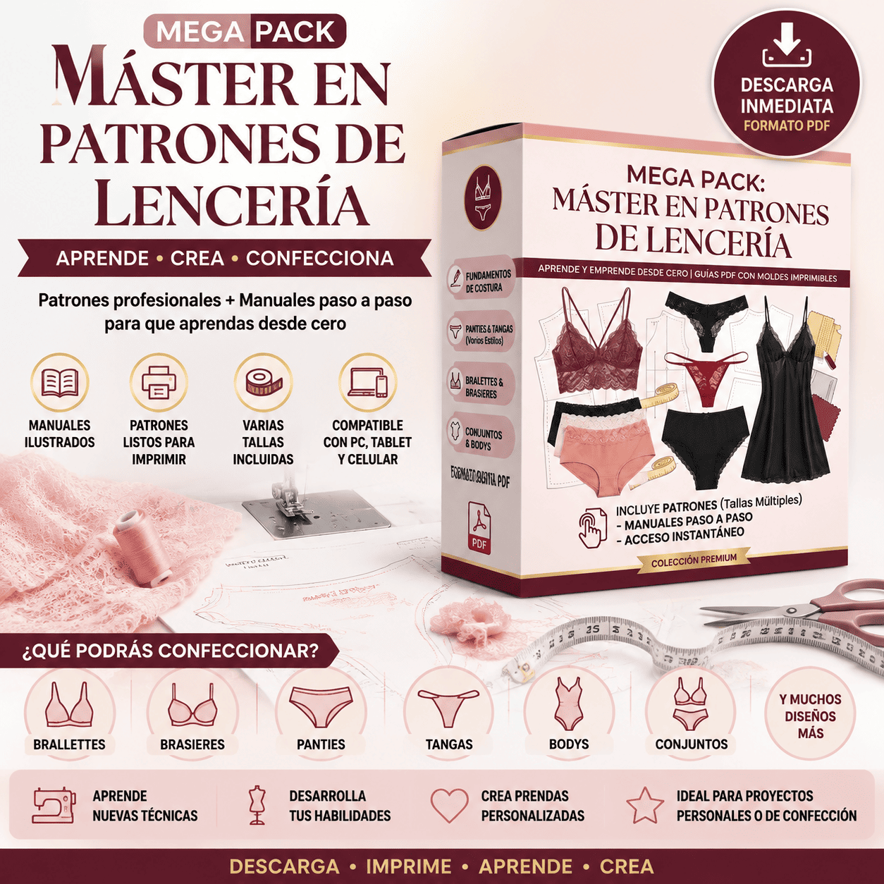Mega Pack Máster en Patrones de Lencería PDF - Imagen 2